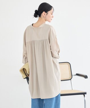 earth music&ecology スタンドカラーオーバーチュニックシャツ Beige