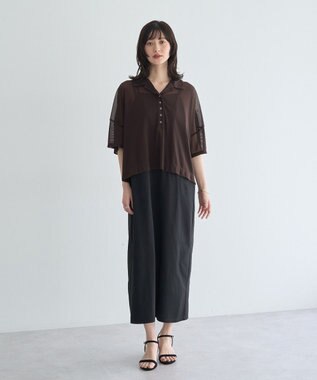 YECCA VECCA 【2点SET】シアーポロシャツ×キャミワンピース Brown