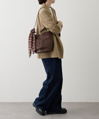 russet ツイードスカーフ付きレザー2WAYショルダーバッグ(CE-1632) D.Brown