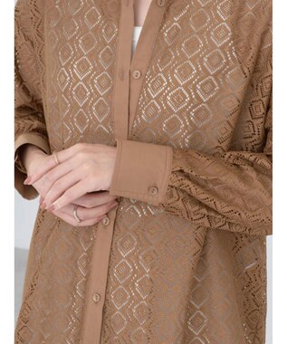 earth music&ecology レースバンドカラーシャツ Green