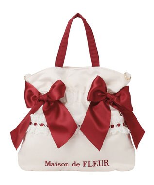 Maison de FLEUR ガトーフレーズダブルリボン2Wayトート Off White