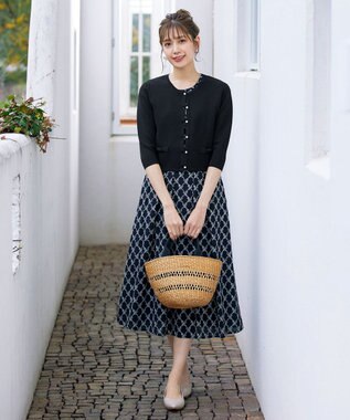 Tiaclasse 【洗える】フェイクリボンポケット付きカーディガン ブラック