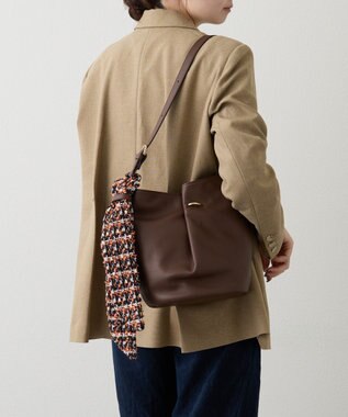 russet ツイードスカーフ付きレザー2WAYショルダーバッグ(CE-1632) D.Brown