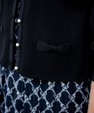 Tiaclasse 【洗える】フェイクリボンポケット付きカーディガン ブラック