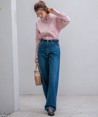 23区 【洗える】CANCLINI バンドカラー シャツ ピンク系