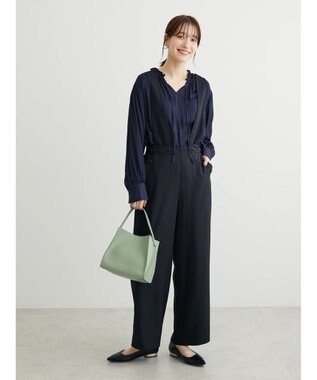 Green Parks とろみ衿フリルブラウス Navy