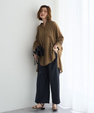 YECCA VECCA リブMIXシアーオーバーシャツ Dark Beige