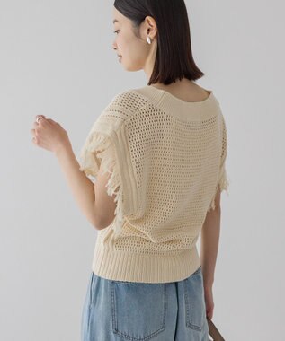 AMERICAN HOLIC 袖フリンジショート丈プルオーバー Ecru