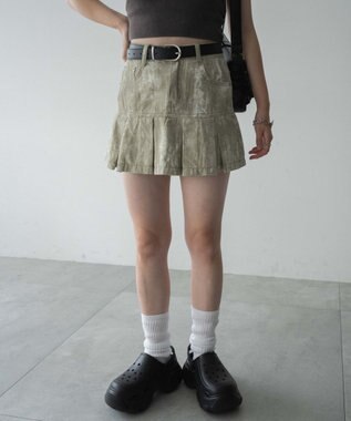 WEGO ウオッシュドプリーツミニスカート ベージュ