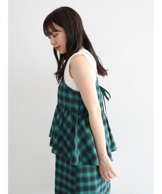 Green Parks チェックペプラムキャミワンピース Green