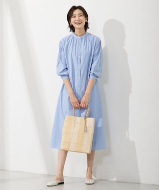 J.PRESS LADIES L 【WEB限定カラーあり・洗える・接触冷感・UVカット・イージーケア】 エステネージュストライプ ワンピース サックスブルー系1