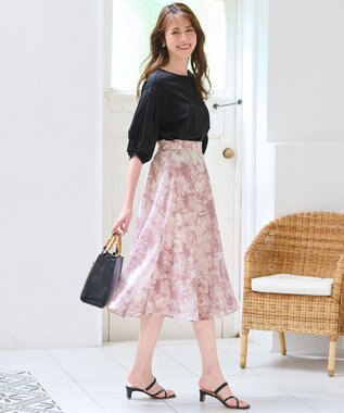 ANY SIS 【洗える】水彩フラワープリント スカート ピンク系