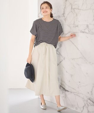 ANY 【ウエストゴム】ナイロンベイカーフレアスカート ライトグレー