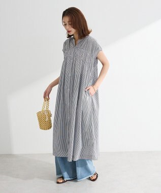Green Parks Ｉ　シャーリングワンピース Stripe Navy