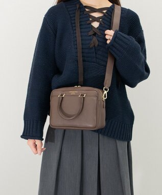 INTER-CHAUSSURES 【CHRISTIAN VILLA】ボックスシルエットレザーハンドバッグ ダークブラウン