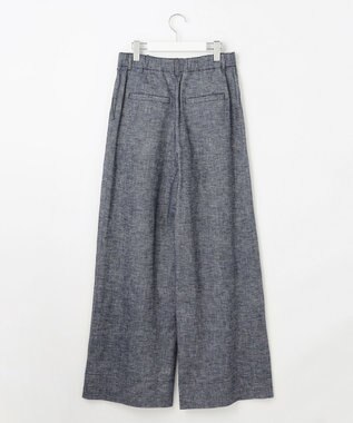 自由区 【洗える】コットンリネンシャンブレーワイドストレート パンツ インディゴ系