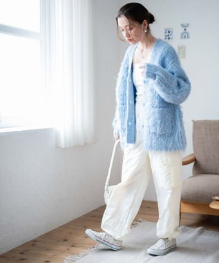 WEGO 【軽量】ブラッシュニットBIGカーディガン サックス