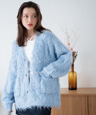 WEGO 【軽量】ブラッシュニットBIGカーディガン サックス