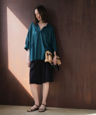 YECCA VECCA 【ORGABITS】5分袖スキッパーシャツ Blue Green