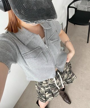 WEGO ポケットデザインWZIPトップス 杢グレー