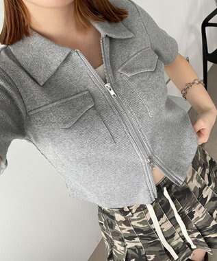 WEGO ポケットデザインWZIPトップス 杢グレー