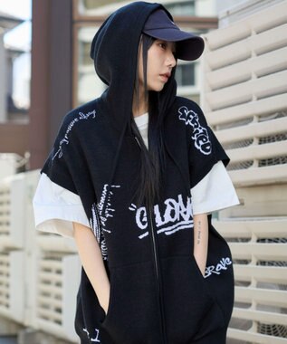 WEGO 【ユニセックス着用ITEM/MLサイズ展開】ジャガードノースリジップパーカー ブラック