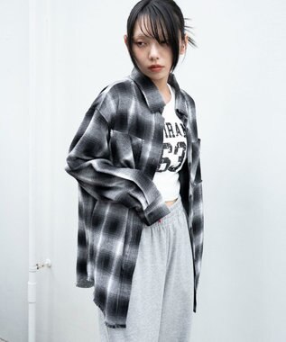 WEGO チェックBIGネルシャツ ブラック