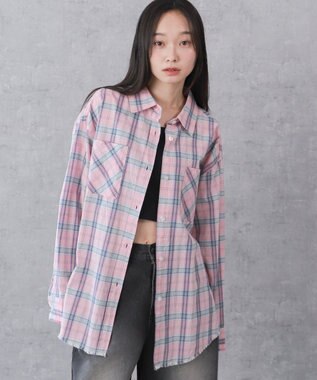 WEGO チェックBIGシャツ ピンク