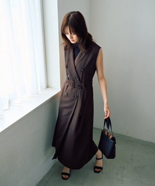 YECCA VECCA 【UVカット/接触冷感】トレンチジレワンピース Brown