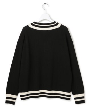 ICB ハイゲージソフトウール チルデンVネックプルオーバー ブラック×オフホワイト系