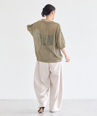 earth music&ecology レーシースキッパーポロニットプルオーバー Khaki