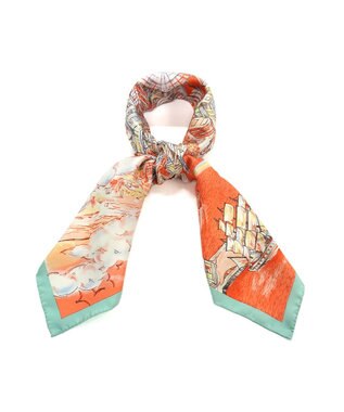 Marca 【伝統横濱スカーフ】YOKOHAMA MINATOMIRAI  大判 シルクツイル スカーフ オレンジ