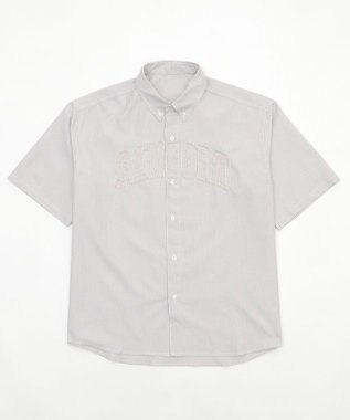 WEGO 【ユニセックス着用ITEM】オックスフォードダメージアップリケシャツ（SS） グレーストライプ