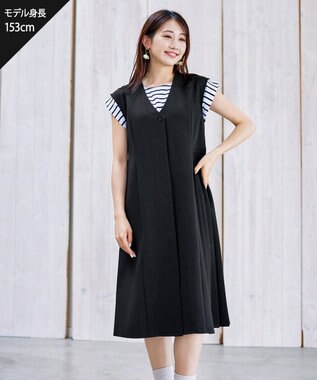 Tiaclasse L 【洗える】ジレワンピース ブラック