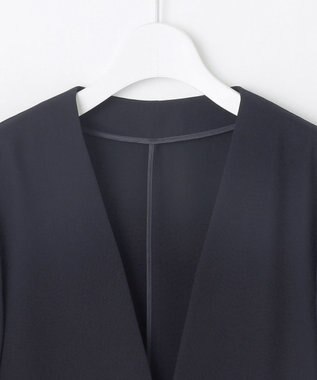 自由区 S 【セットアップ対応・接触冷感・UVケア・洗える】ライトストレッチノーカラー ジャケット ネイビー