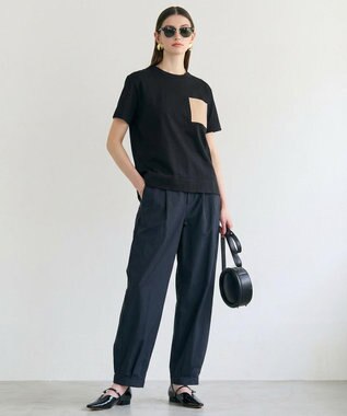 BEIGE， TORENIA / レザーポケットコットンクルーネックTシャツ Black×Taupe