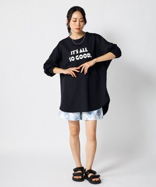 OP／FILA 【RUSTY】らくティブ｜プリント長袖Tシャツ ブラック