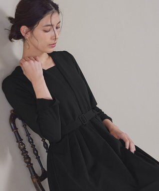 Tiaclasse 【ダブルクロス・洗える】 ナローVネックワンピース ブラック