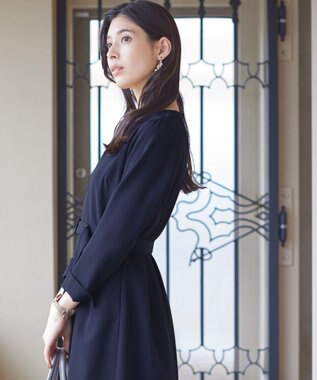 Tiaclasse 【ダブルクロス・洗える】 ナローVネックワンピース ネイビー