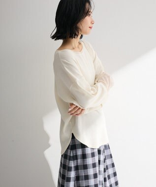 Green Parks 袖チュールリブプルオーバー Ivory