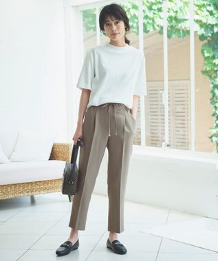 ANY L 【セットアップ対応/ウエストゴム】イージィケア美脚テーパードパンツ ライトモカ