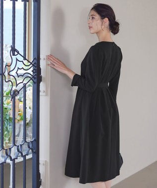 Tiaclasse 【ダブルクロス・洗える】 ナローVネックワンピース ブラック