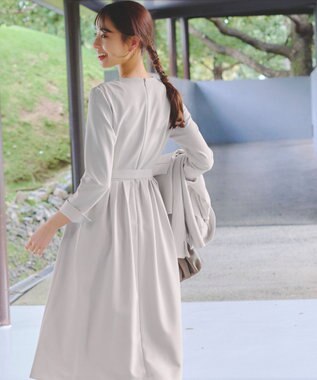 Tiaclasse 【ダブルクロス・洗える】 ナローVネックワンピース グレージュ