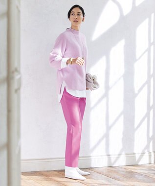 自由区 L 【洗える】ウールカシミヤ ハイネックニット (検索番号:JL27) ピンク系