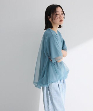 Green Parks チュールドッキングバルーン５分袖プルオーバー Off White