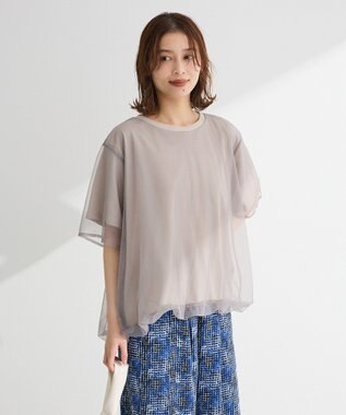 Green Parks チュールドッキングバルーン５分袖プルオーバー Off White