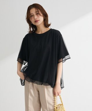 Green Parks チュールドッキングバルーン５分袖プルオーバー Off White