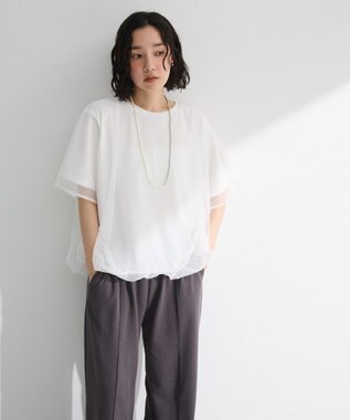 Green Parks チュールドッキングバルーン５分袖プルオーバー Off White