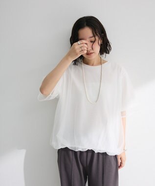 Green Parks チュールドッキングバルーン５分袖プルオーバー Off White