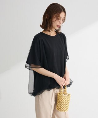 Green Parks チュールドッキングバルーン５分袖プルオーバー Off White